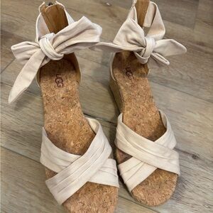 UGG Cream Wedge Sandals with Bow Detail